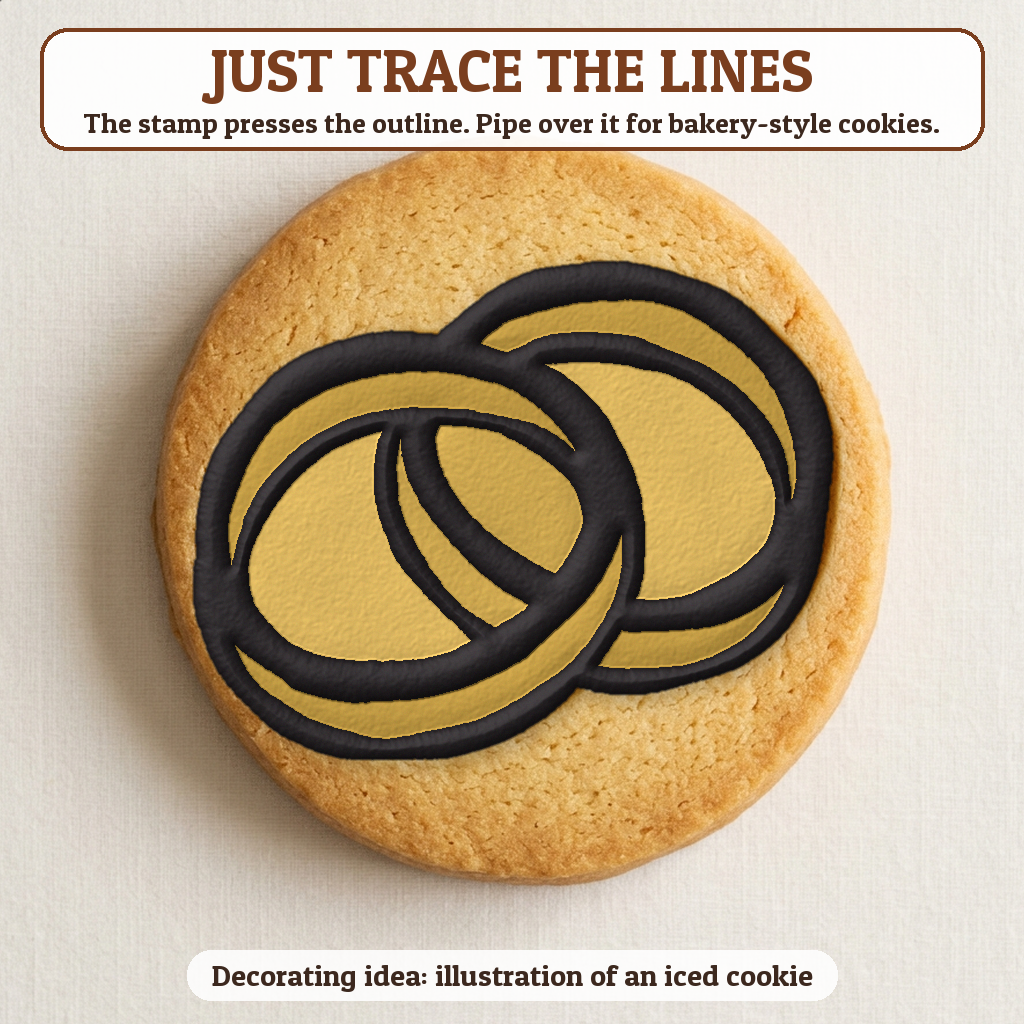 Wedding Rings cookie traced with icing, iced decorating idea