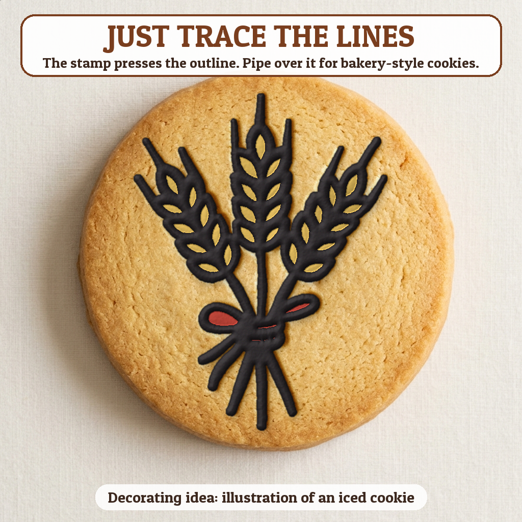 Wheat Sheaf cookie traced with icing, iced decorating idea