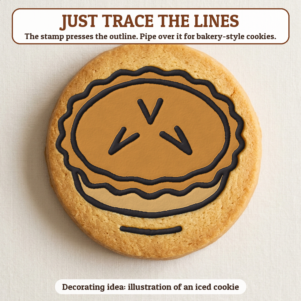 Whole Pie cookie traced with icing, iced decorating idea