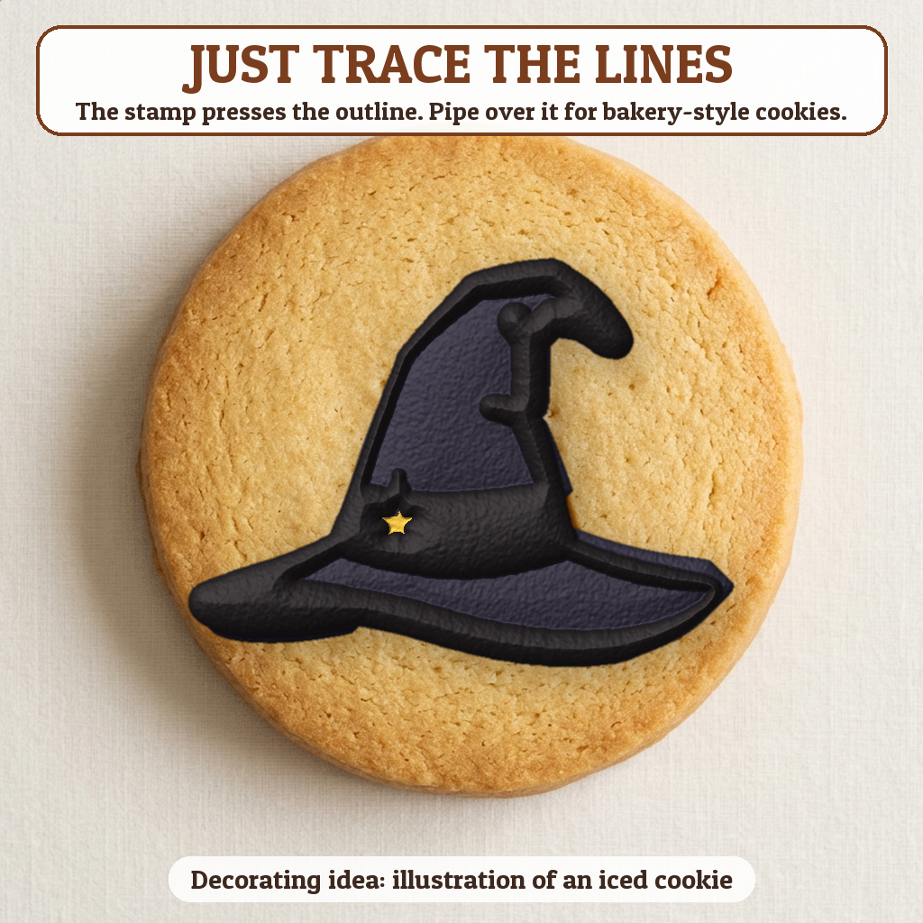 Witch Hat cookie traced with icing, iced decorating idea