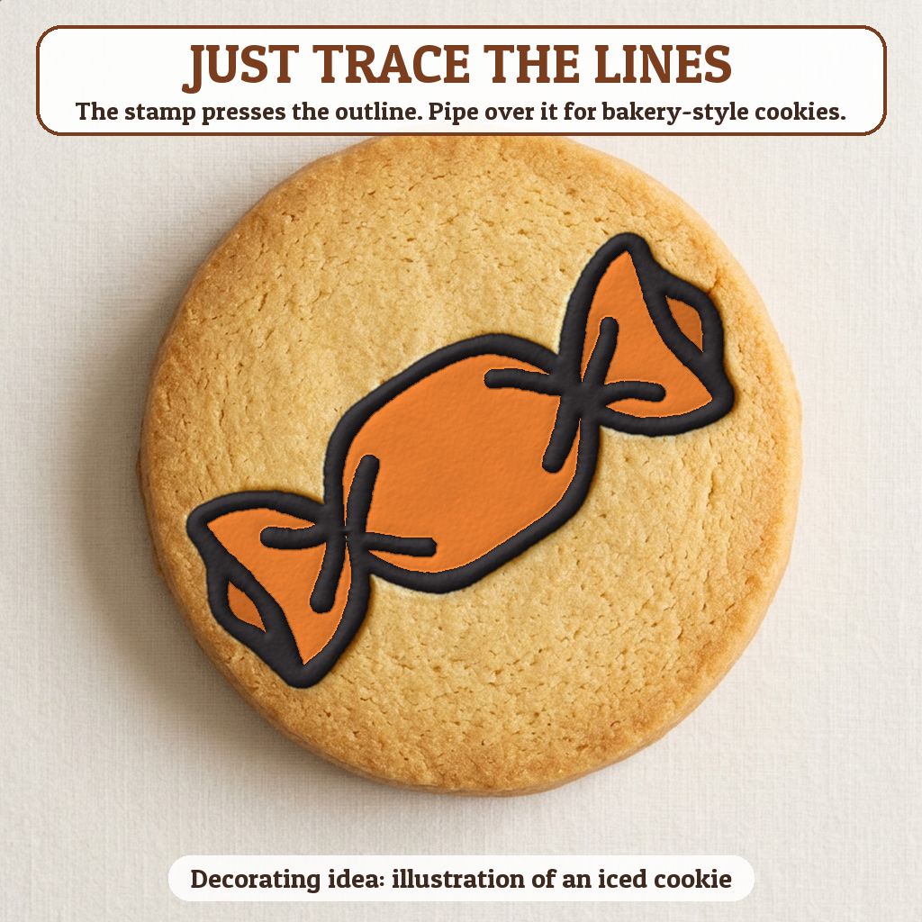 Wrapped Candy cookie traced with icing, iced decorating idea