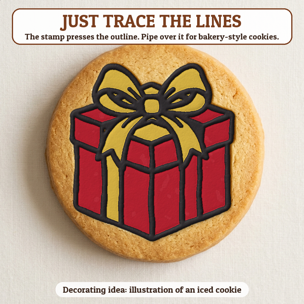 Wrapped Gift cookie traced with icing, iced decorating idea