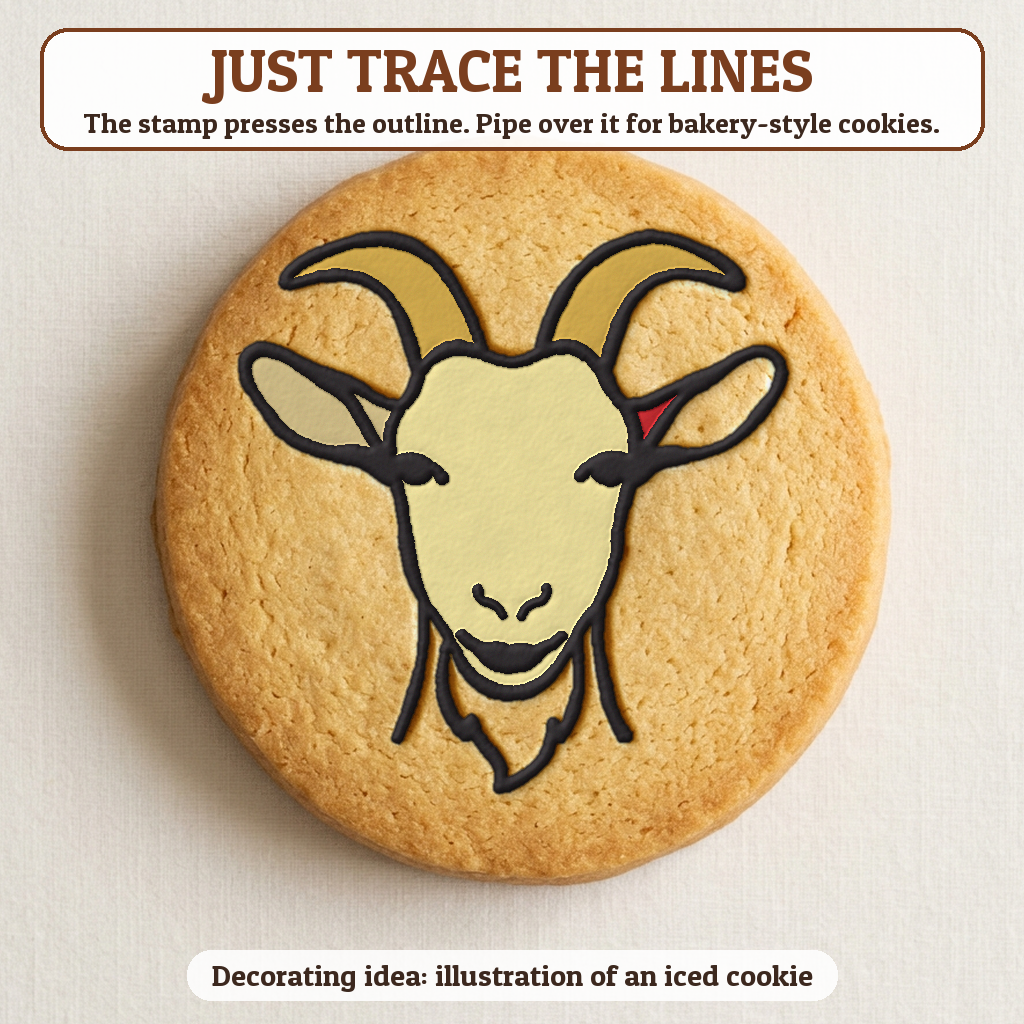 Year of the Goat cookie traced with icing, iced decorating idea