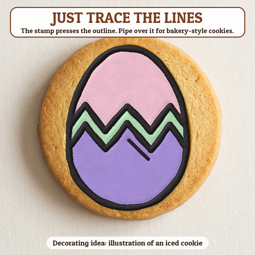 Zigzag Egg cookie traced with icing, iced decorating idea
